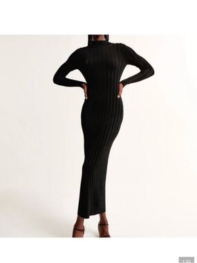 Abercrombie Ribbed Long Sleeve Navy Maxi Dress